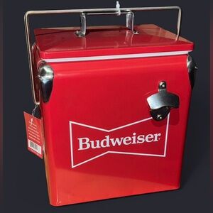 Budweiser Red Metal Cooler with Bottle Opener
